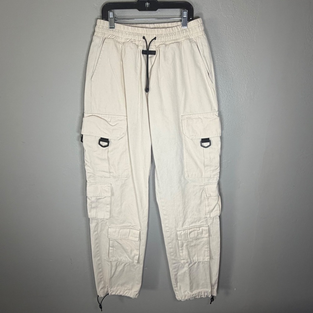 Black Tailor Cream Cargo‎ Pants Women Size 26 Utility Multi-Pocket Joggers